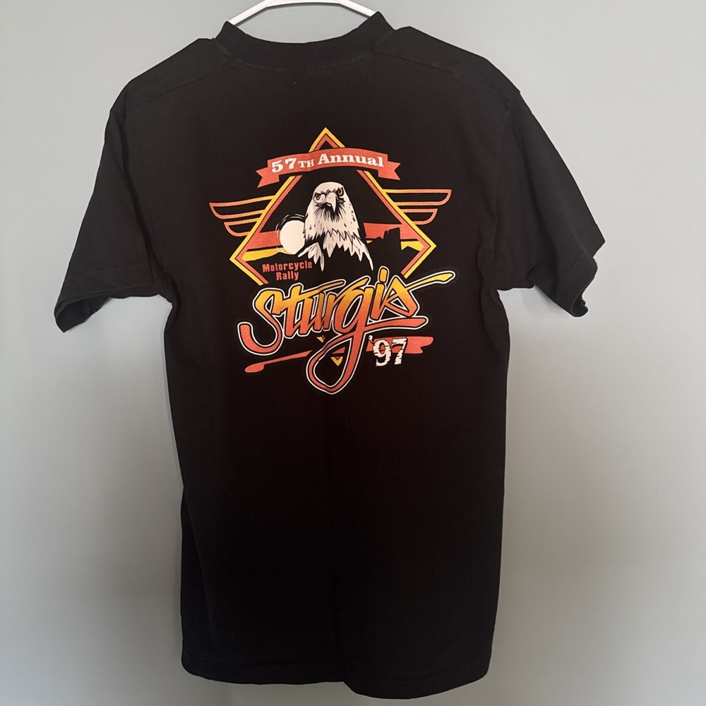 Vintage 1997 Black Sturgis Motorcycle Rally Single Stitch T-Shirt L Y2K